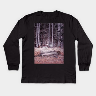 Old wooden bridge in forest Kids Long Sleeve T-Shirt